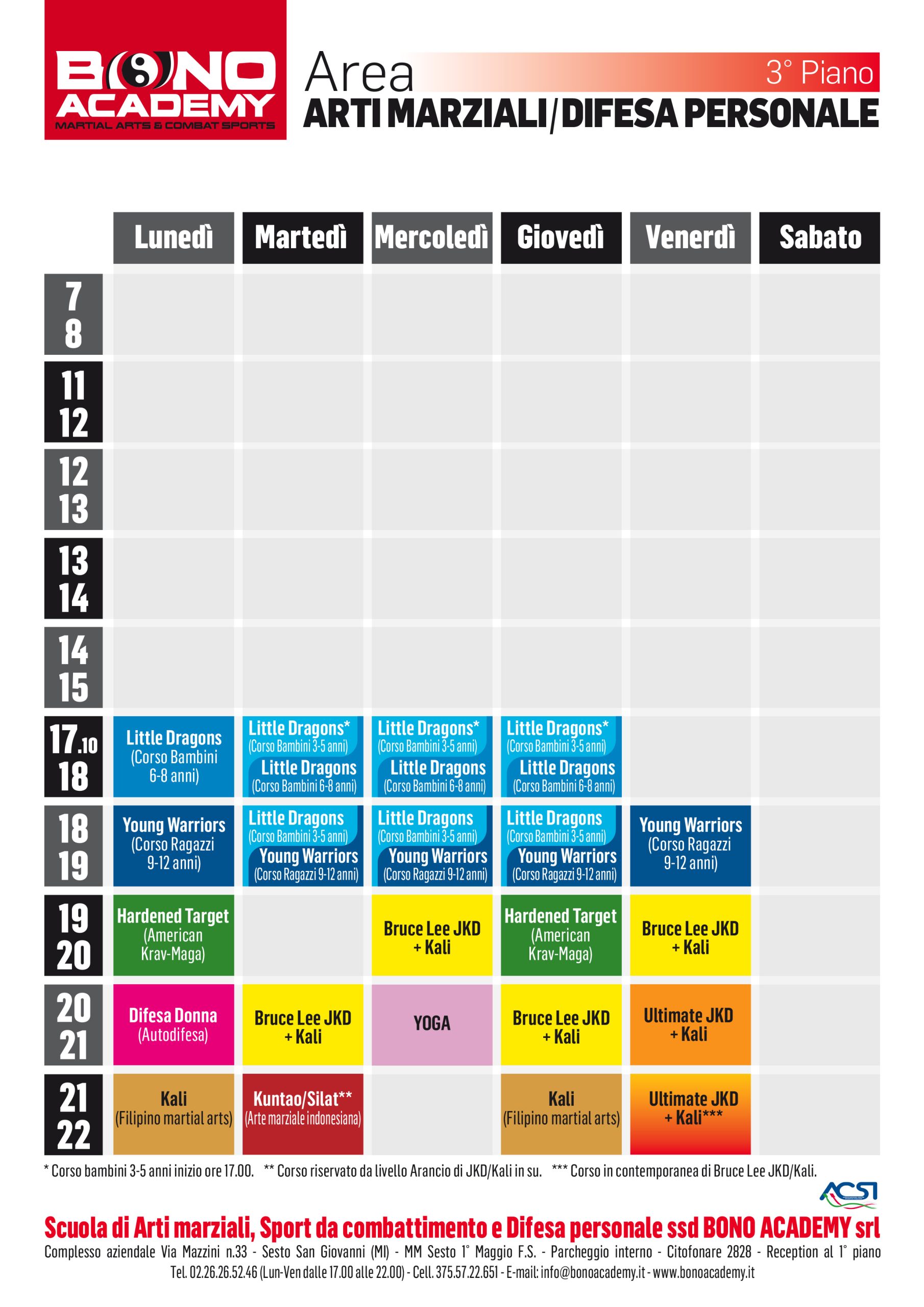 Orari-Bono-Academy- stagione-2025-2026- terzo-piano-arti-marziali-difesa-personale