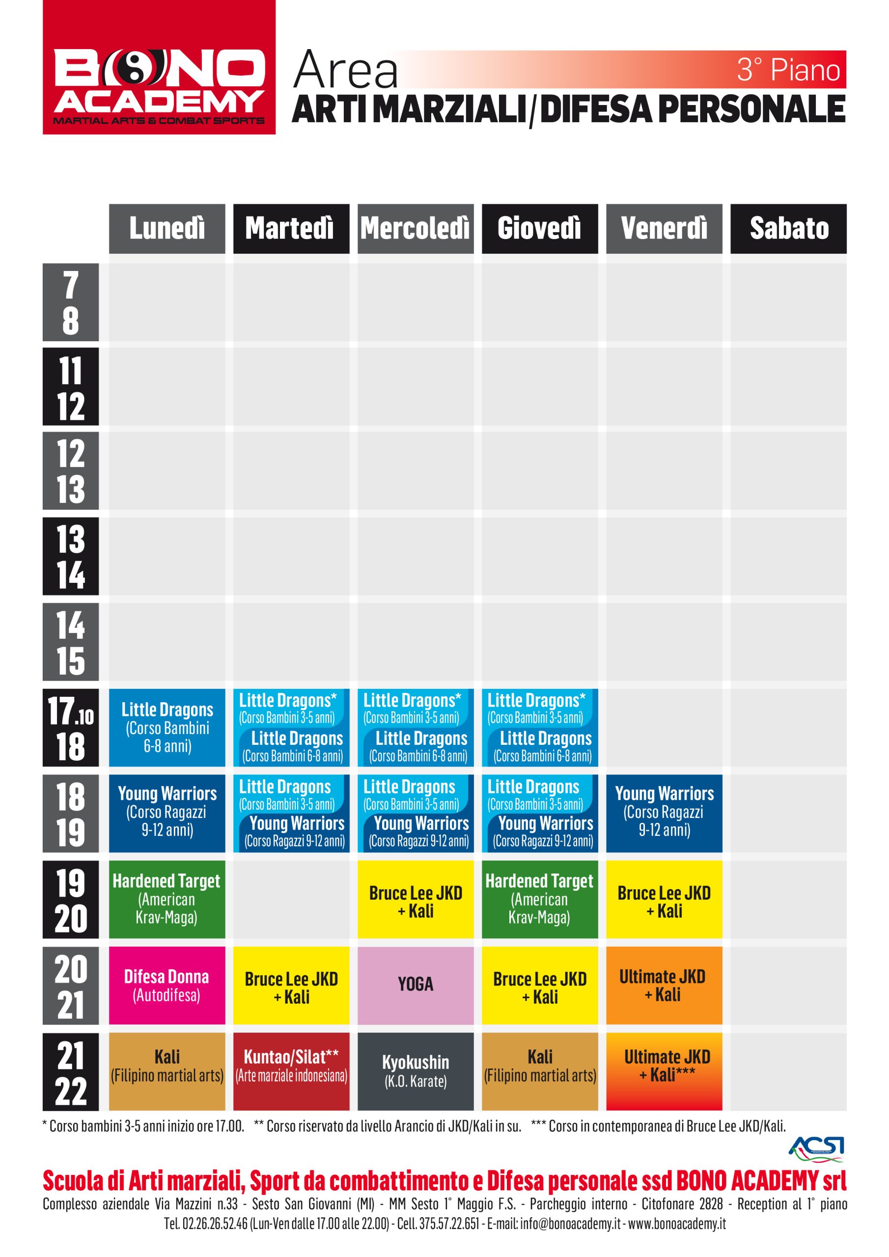 Orari-Bono-Academy- stagione-2025-2026- terzo-piano-arti-marziali-difesa-personale